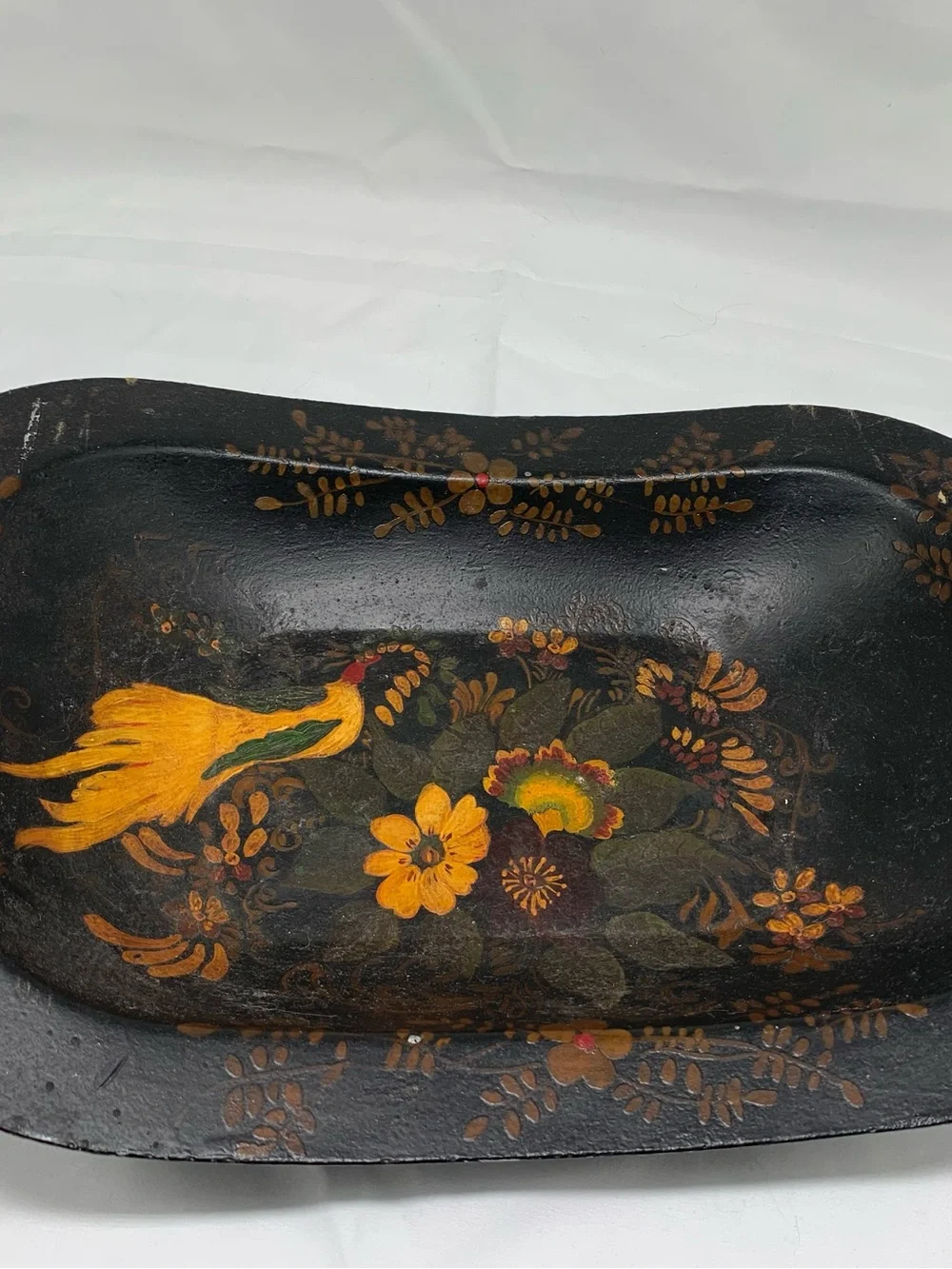 Hand-Painted Floral Black Decorative metal Tray with Yellow Accents